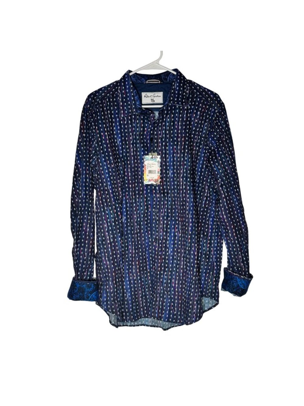 Robert Graham Cain Blue Abstract Button Front Shirt Size XL NWT